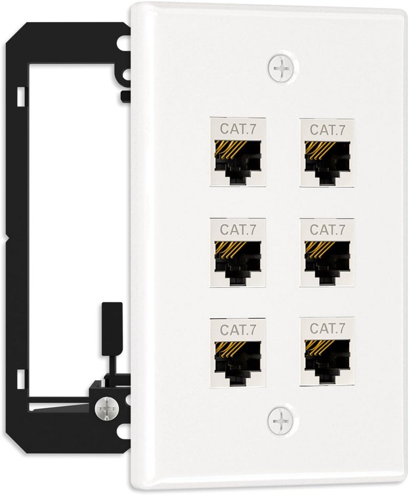FGBB Ethernet Wall Plate 6 Port with Mounting Bracket, Keystone Wall Plate with Bracket and Cat7 Shielded RJ45 Keystone Coupler, Single Gang Keystone Wall Plate with Female to Female RJ45 Keystone - Image 1